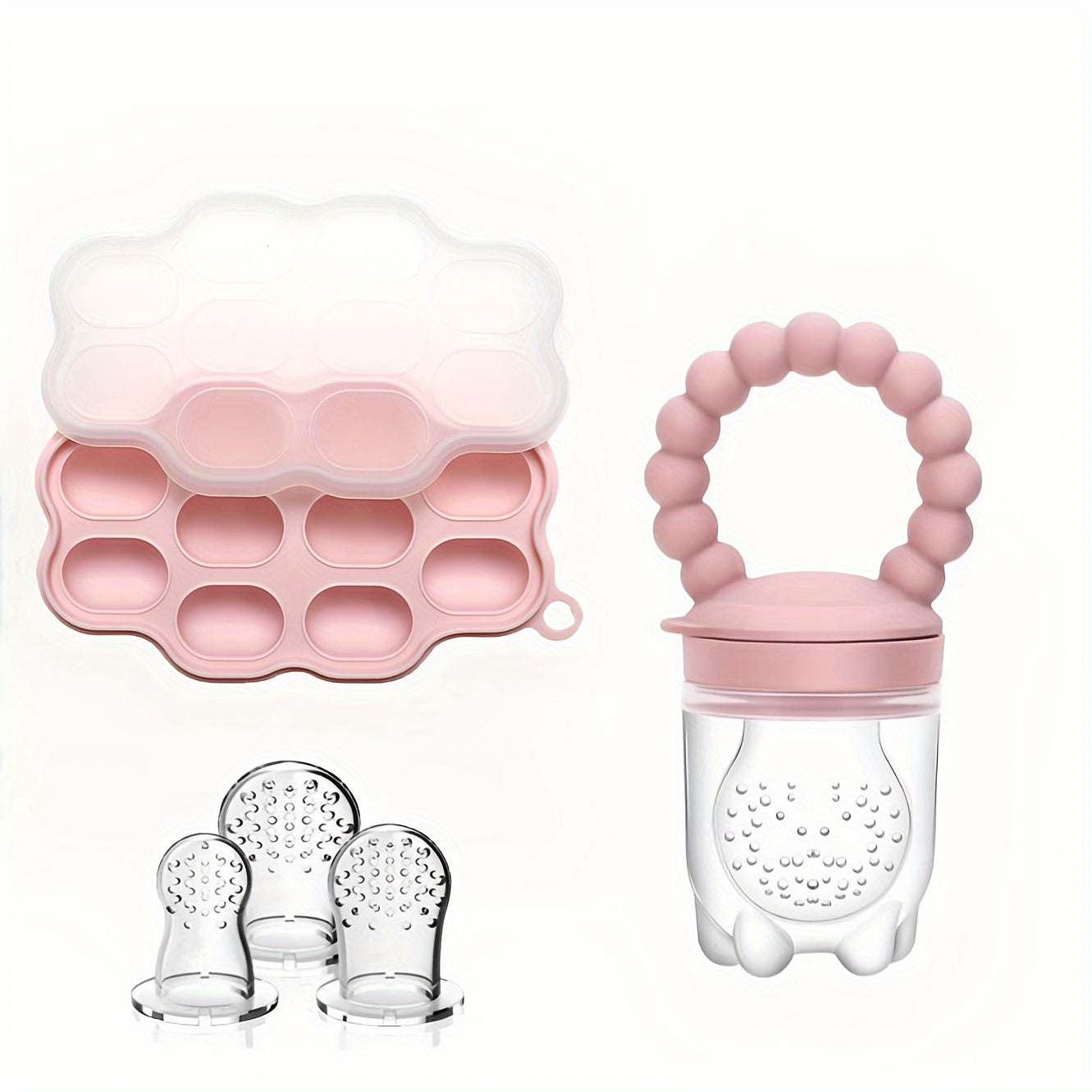 Bandeja de almacenamiento de comida para bebé de silicona con alimentador de fruta y bolsas