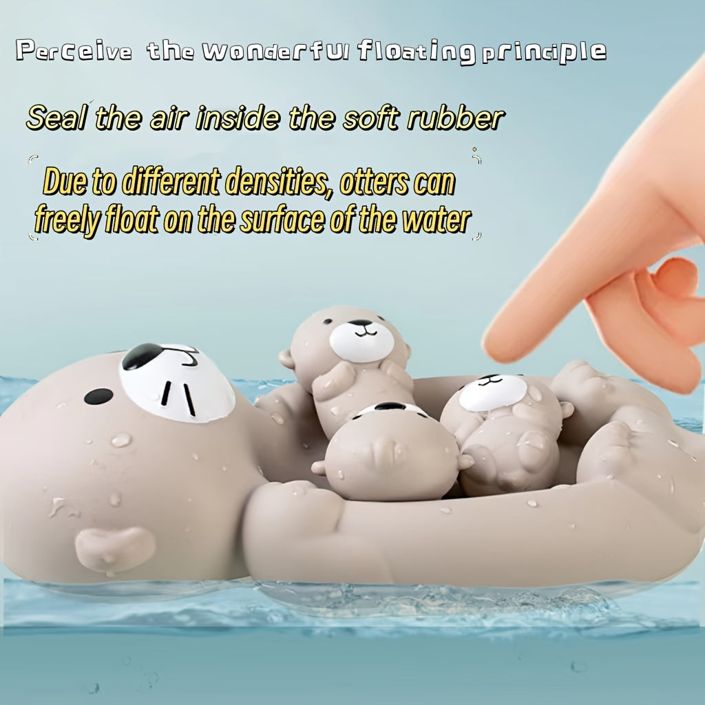 Kids Bath Toys Set with Silicone Otter and Seal Water Toys Musical Pinch Stacking Floating