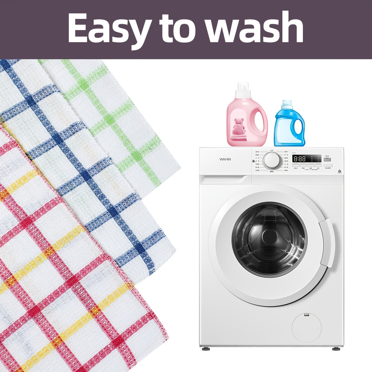 Set of 5 Waffle Weave Kitchen Towels Quick-Drying Dish and Hand Towels Rustic Space Design