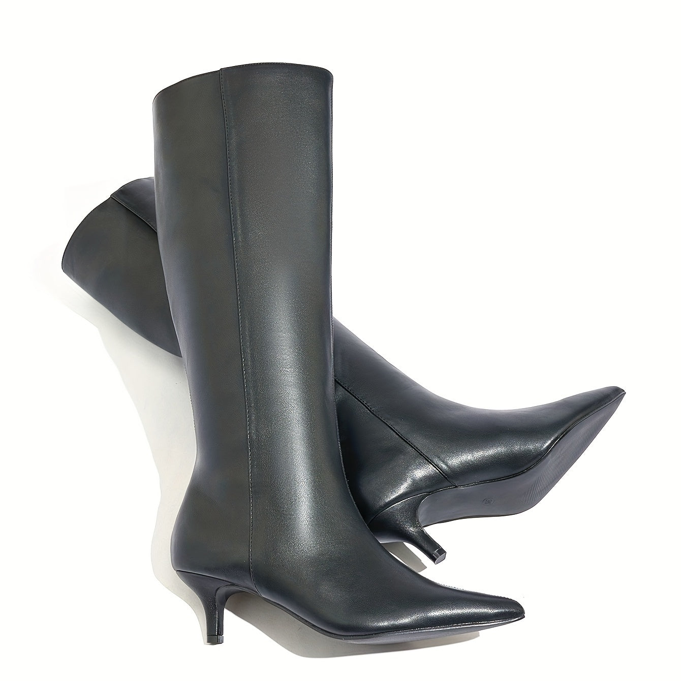 Women's High Heel Boots Pointed Toe PU Cover Mid-Calf Rubber Sole