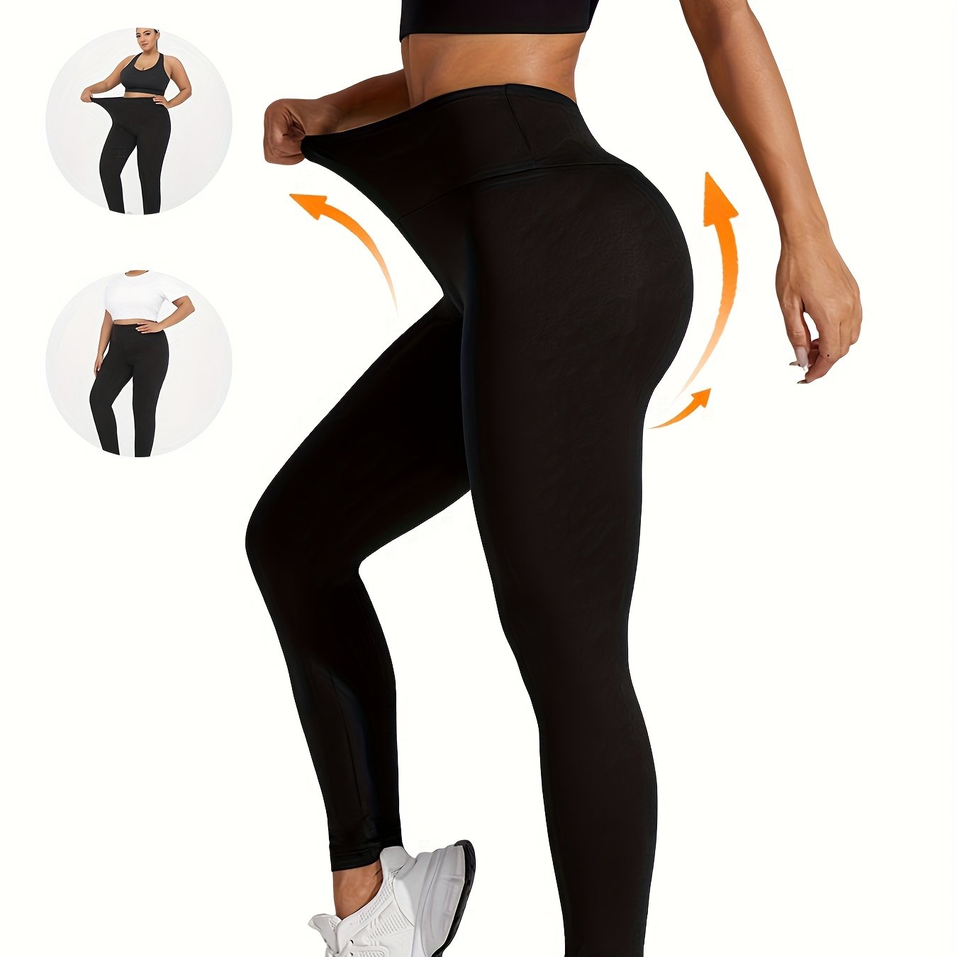 Plus Size Women's Solid High Waist Tummy Control Yoga Leggings