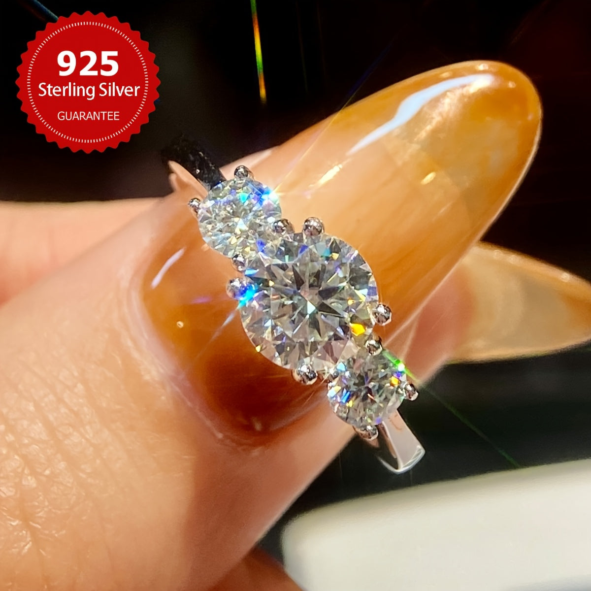 Sterling Silver 1.6CT Moissanite Engagement Ring with Hypoallergenic 4-Prong Setting for Women