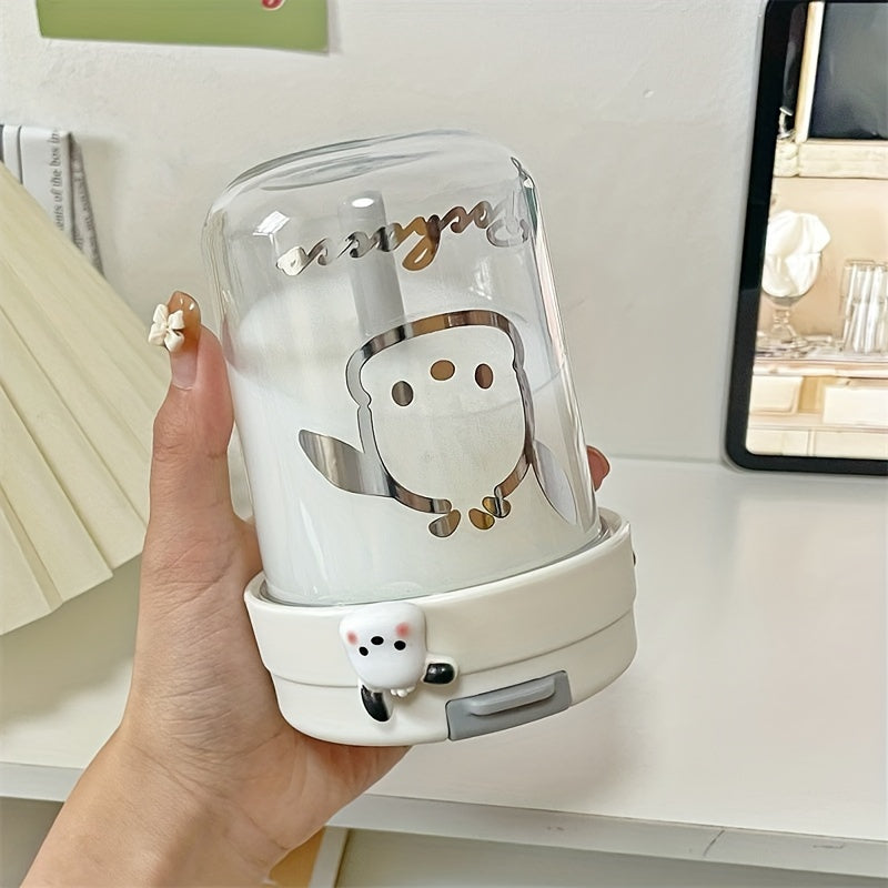 Mini Portable Water Bottle with Straw Oval Shape for Travel PVC Free