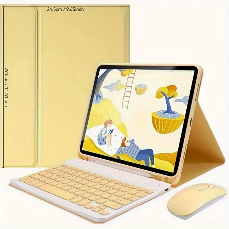 Wireless iPad Pro 12.9 Inch and Air M2 13 Inch PU Leather Case with Pencil Slot and Keyboard