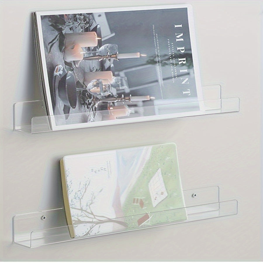 Akril U-shaklidagi devor qafasi, shaffof ko'rsatish polki, uy ofisi uchun osilgan kitob javoni