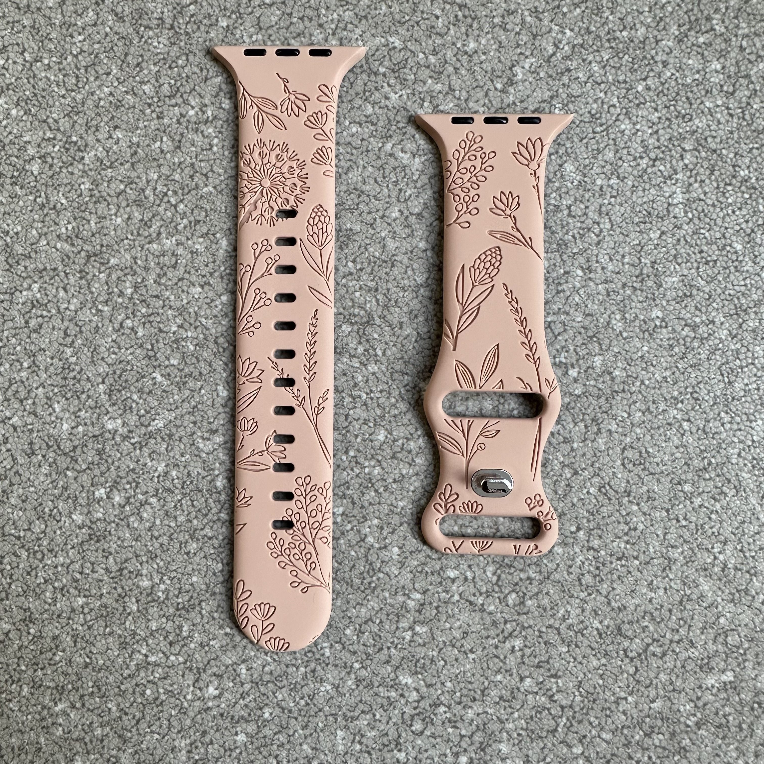 Elegant Floral Silicone Watch Band for Apple Watch Series SE/8/7/6/5/4/3/2/1 Adjustable Skin-Friendly Blue Clasp