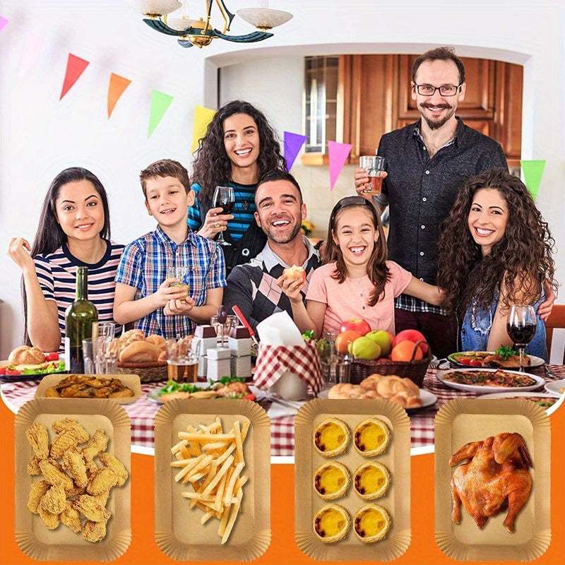 50/100 dona toʻgʻri burchakli qogʻoz qoplami, havo fritözlari uchun, yopishmaydigan pechda pishirish uchun