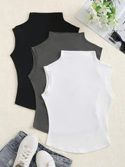 3-комплект стильных женских безрукавных нарядов с маленьким стоячим воротником