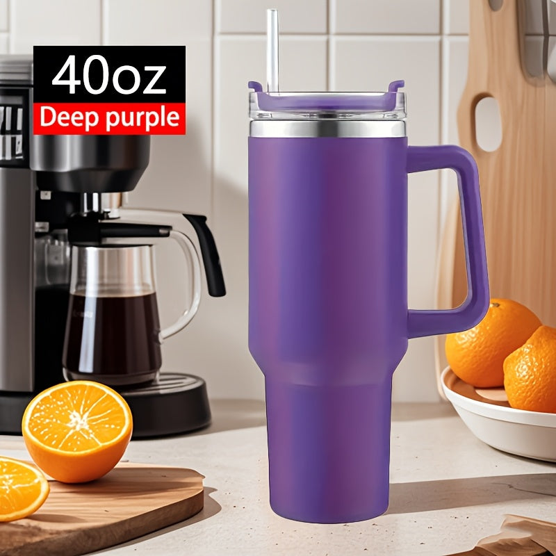 Vaso aislante de acero inoxidable con asa y pajilla para bebidas calientes y frías 20oz