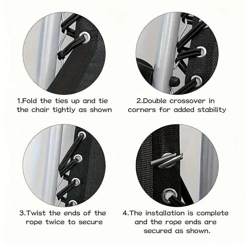 Set of 4 Black Nylon Stretch Cords for Recliner Chairs and Outdoor Furniture