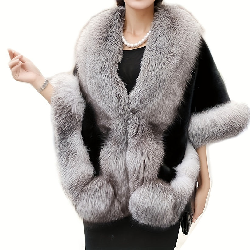 Women's Black Shawl with White Trim for Evening Events Polyester Elegant Woven