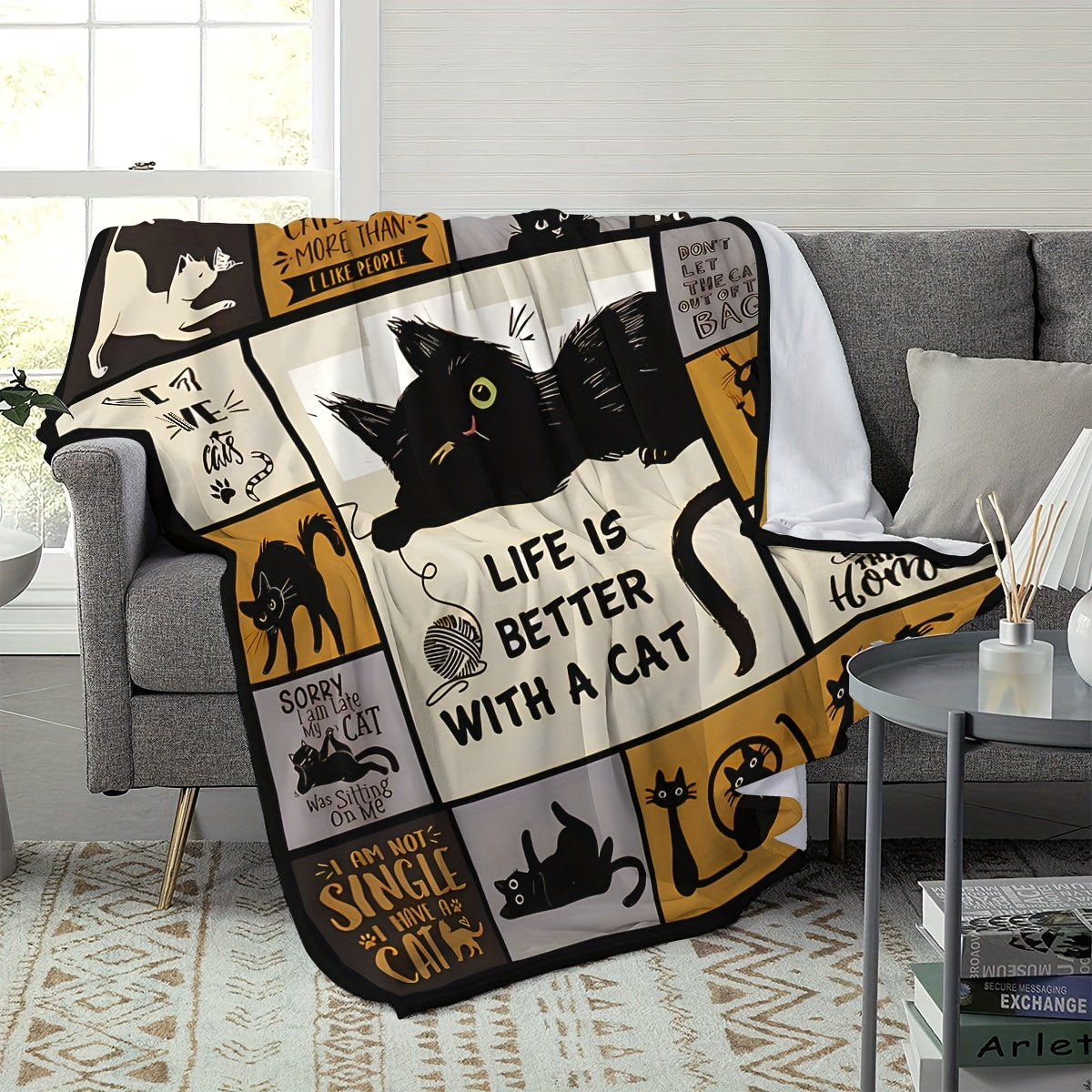 Cat Lovers Throw Blanket Flannel Cozy Digital Print Hypoallergenic All-Season Sofa Napping