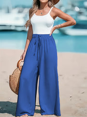 Women's Plus Size Emerald Green Wide Leg Pants Lightweight Elastic Waist Casual Trousers