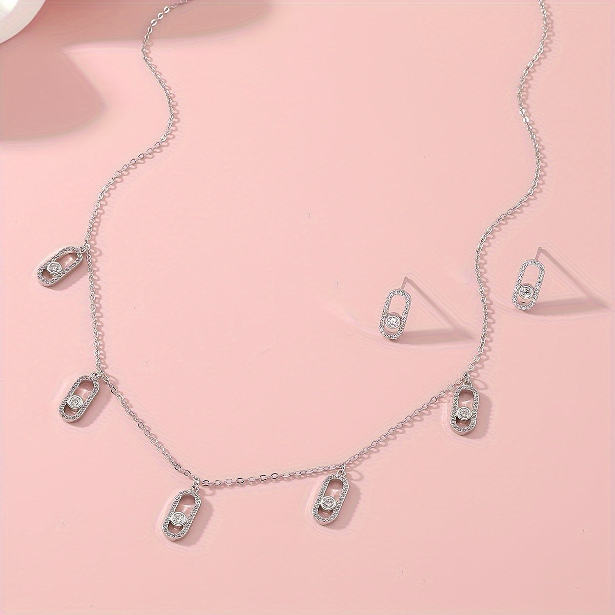 Women's Gold-Plated Jewelry Set with Geometric Zirconia Pendant Necklace and Earrings