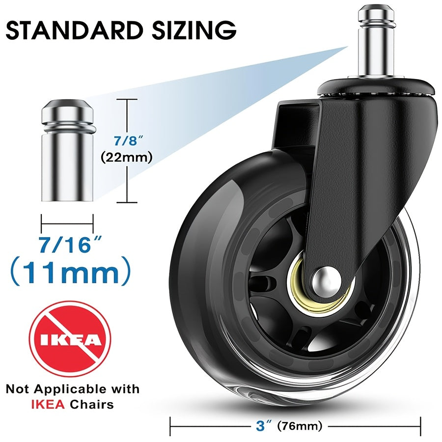 3-дюймовые черные прозрачные резиновые поворотные колеса для офисных кресел с бесшумными колесами
