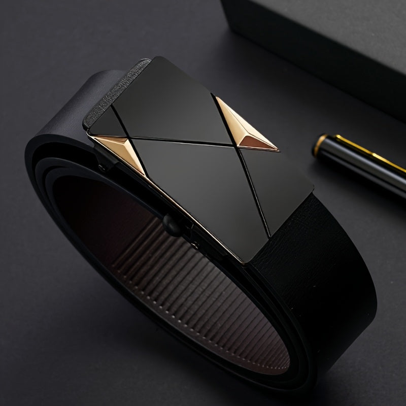 Мужской черный ремень из искусственной кожи с автоматической пряжкой и пайетками