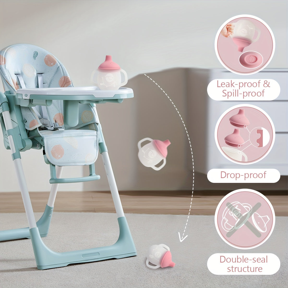 Kids Silicone Sippy Cup with Soft Spout and Easy-Grip Handles BPA-Free for Camping Milk Water