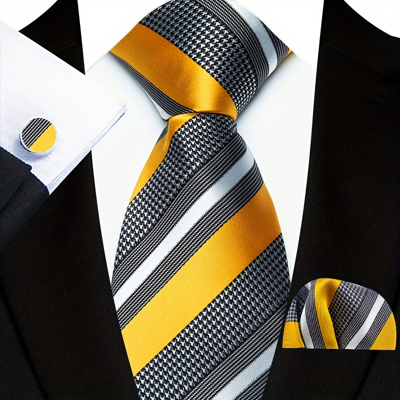 Мужская мода, полосатые галстуки, запонки, носовые платки, набор для подарка