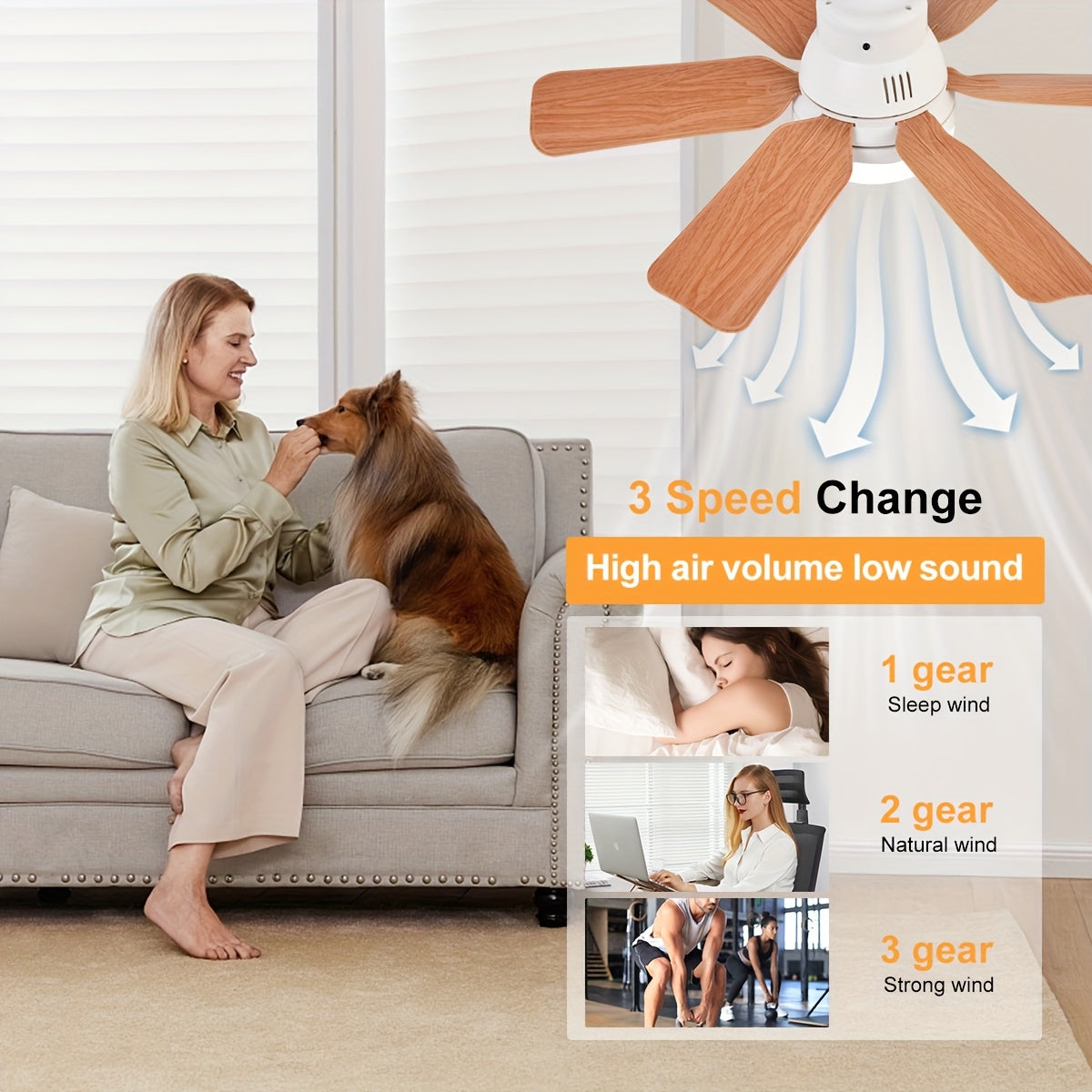 Yog'och teksturali changyutgich bilan integratsiyalashgan LED chiroq, masofadan boshqarish, 3 tezlikda sozlanadigan, oson vintsiz o'rnatish, sozlanadigan yoritish. Yotoqxona, oshxona, mehmonxona, balkon uchun ideal. Yo'q