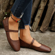 Women's Brown Faux Cover Slip-On Flats with Ankle Strap and Non-Slip Sole