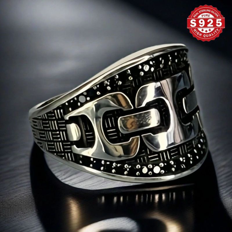 Uniseks sterling kumush uzuk Agat bilan yasalgan va gotik zanjir naqshli