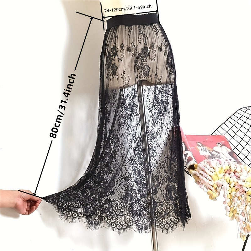 Victorian Gothic Sheer Tulle Skirt with Lace Petticoat for Women