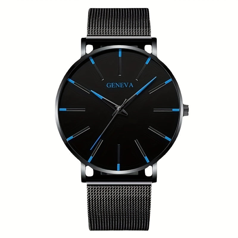 Men's Sports Casual Round Dial Mesh Strap Quartz Watch and Bracelet Set