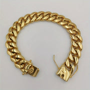Golden Plated Stainless Steel Miami Link Chain Bracelet for Men