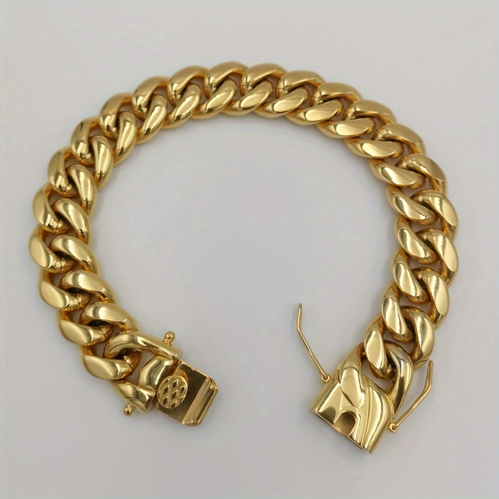 Golden Plated Stainless Steel Miami Link Chain Bracelet for Men
