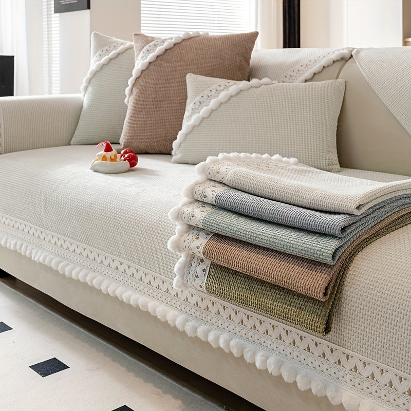 Boho Style Sofa Cover Pet-Friendly Machine Washable Short Plush Anti-Slip Fits Armchair to Sectional