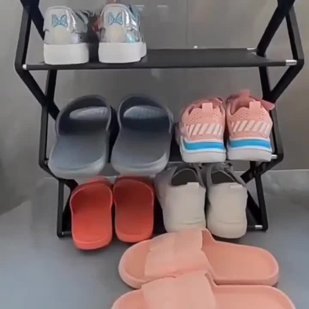 Foldable 4-Tier Metal Shoe Rack, Space-Saving Floor Organizer for Shoes