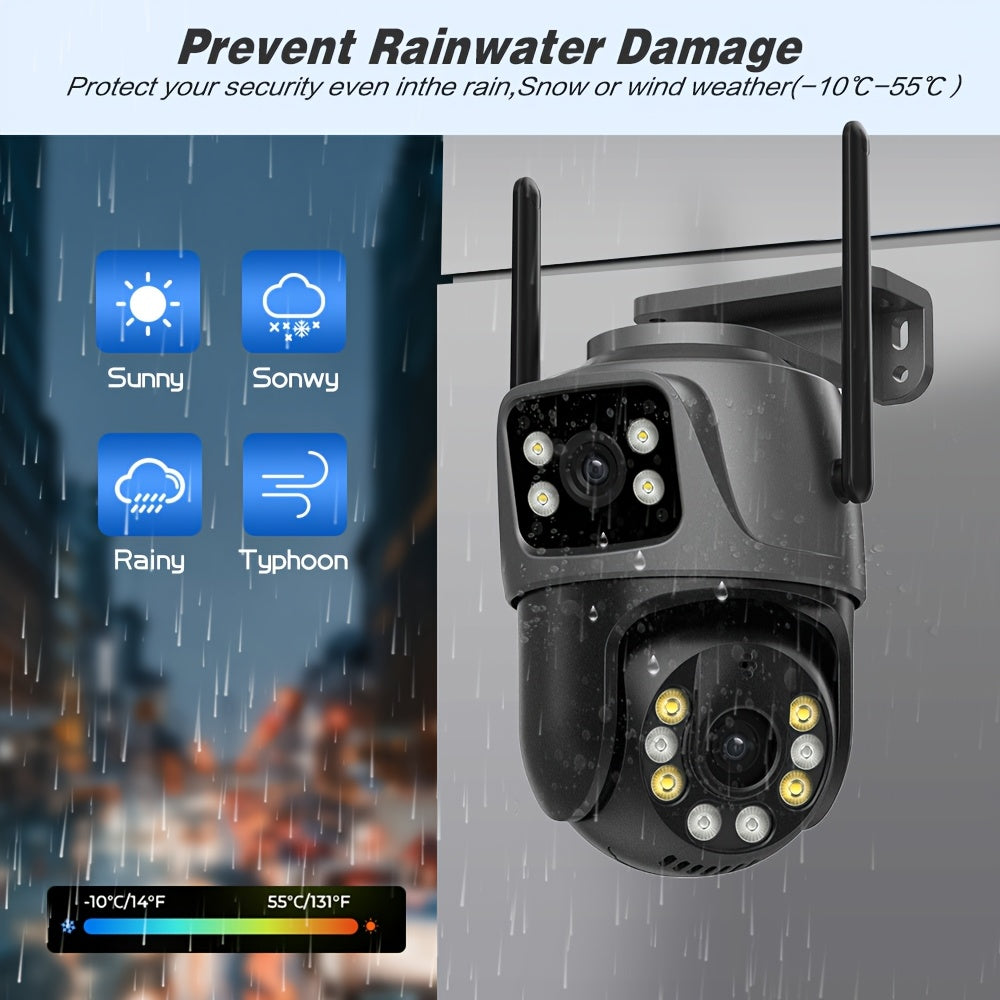 ANSCHIAT Tashqi Xavfsizlik Kamerasi 2 ta juft 4MP linzalari, WiFi ulanishi, harakatni aniqlash, 360° aylanish, ikki tomonlama aloqa, to'liq rangli tungi ko'rish va saqlash mosligi bilan. Yevropa Ittifoqi