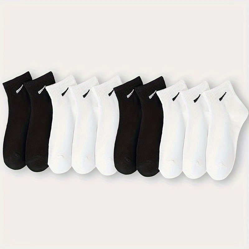 Women's Black and White Ankle Socks 10 Pairs Polyester Spandex Knit Lightweight