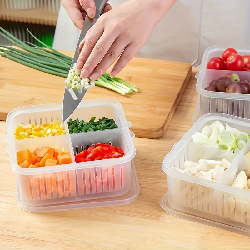 Plastic Refrigerator Storage Container with 4 Compartments for Fruits and Vegetables