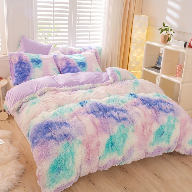 Y2K Tie Dye Plush Duvet Cover Set Includes 1 Duvet Cover and 2 Pillowcases Soft Warm Bedding