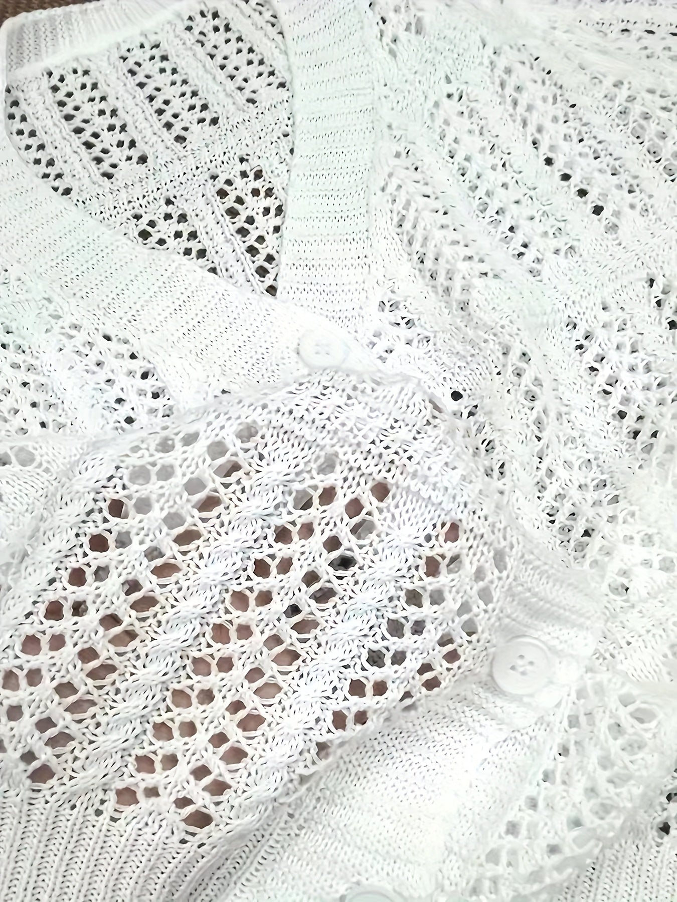 Plus Size Women's White Summer Insulated Ice-Feel French Hollow Cardigan Layering Top