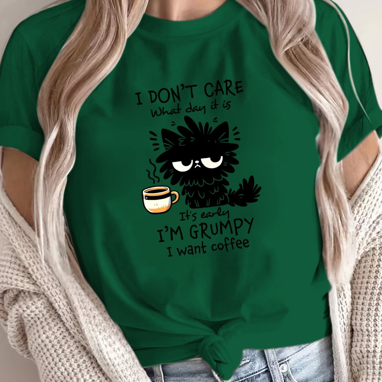 Women's Grumpy Coffee Graphic T-Shirt Soft Polyester Casual Short Sleeve