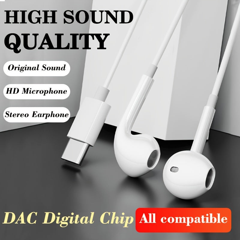 In-Ear Type-C Headphones with Microphone High Sound Quality Sports Compatible with USB-C Devices