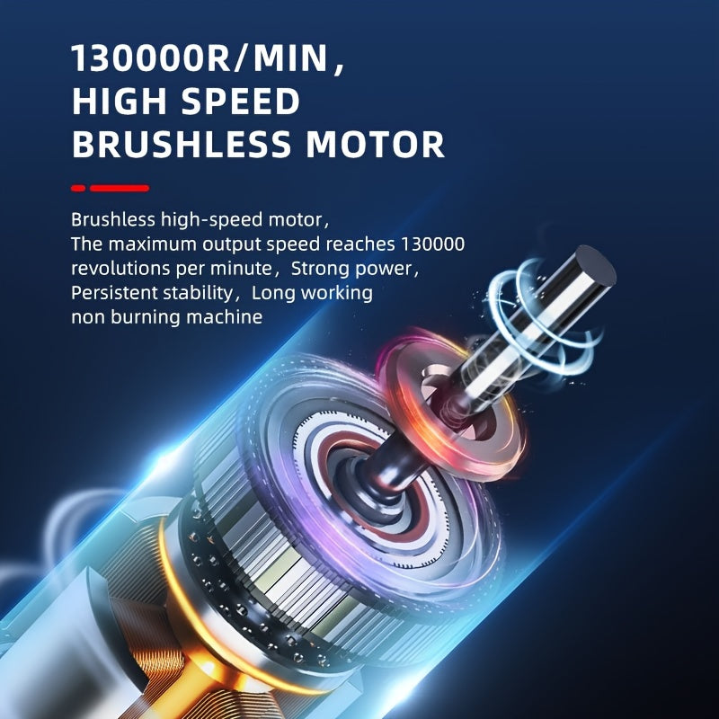Портативный ручной вентилятор с мотором 130 000 об/мин и корпусом из углеродного волокна с встроенным фонариком