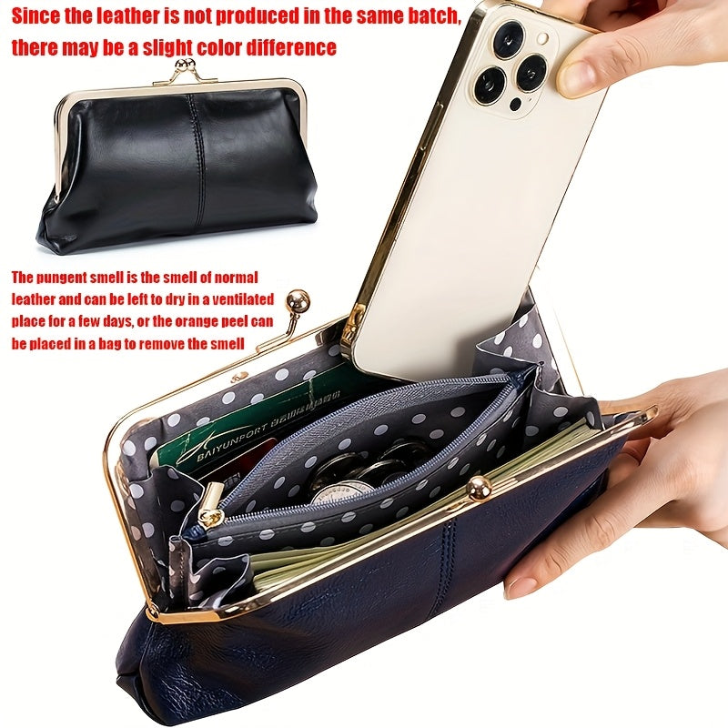 Винтажный кожаный длинный клатч-кошелек для женщин с многофункциональными функциями, аксессуар в ретро-стиле с золотистой фурнитурой