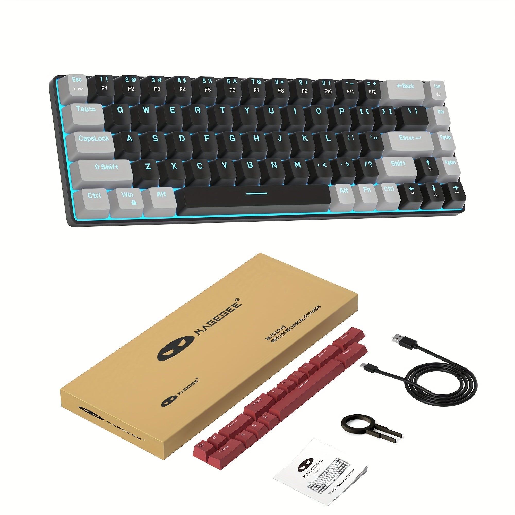 Teclado mecánico compacto para juegos del 60% con interruptores azules, retroiluminación LED, ergonómico para Windows, Mac, PC y portátil