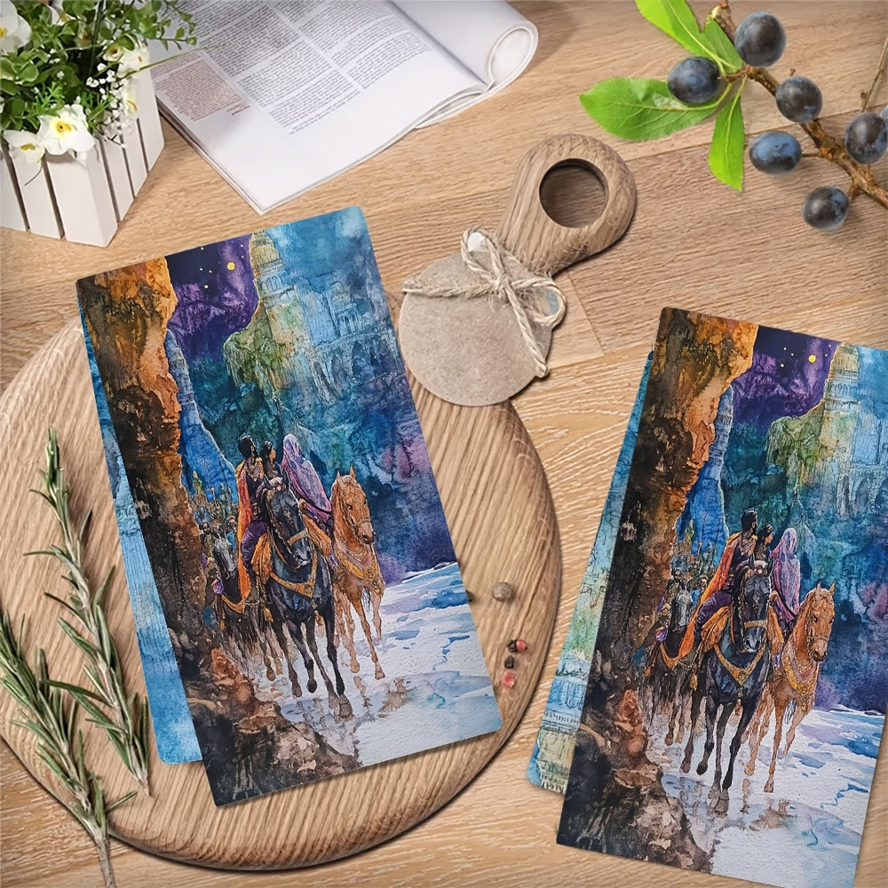 Set of 2 Soft Kitchen Towels with Welcome to Khazad Dum Scene 40x60 cm