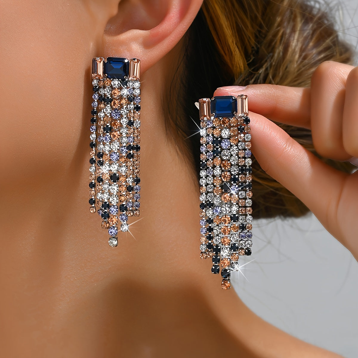 Women's Tassel Drop Earrings with Rhinestones in Mixed Colors for Weddings and Parties