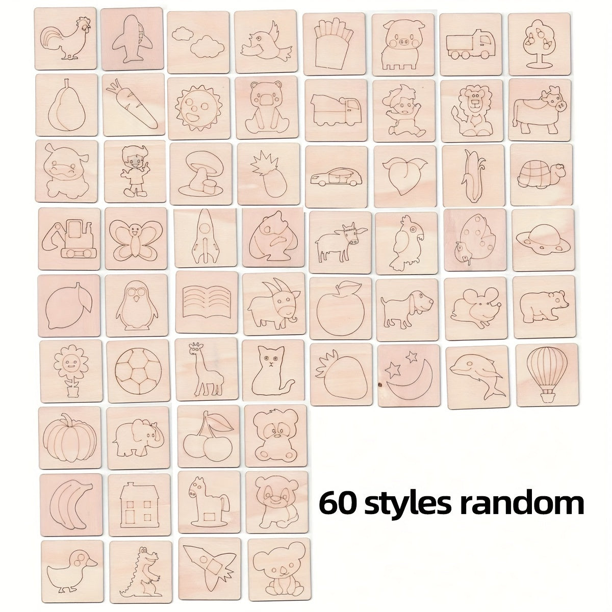 Wooden Craft Stencils Set 20pcs Animal and Fruit Designs Apricot for Kids Art and Craft Projects