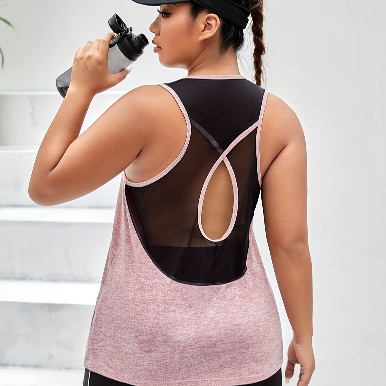 Plus Size Women's Sports Tank Top with Mesh Splicing Back Summer Casual