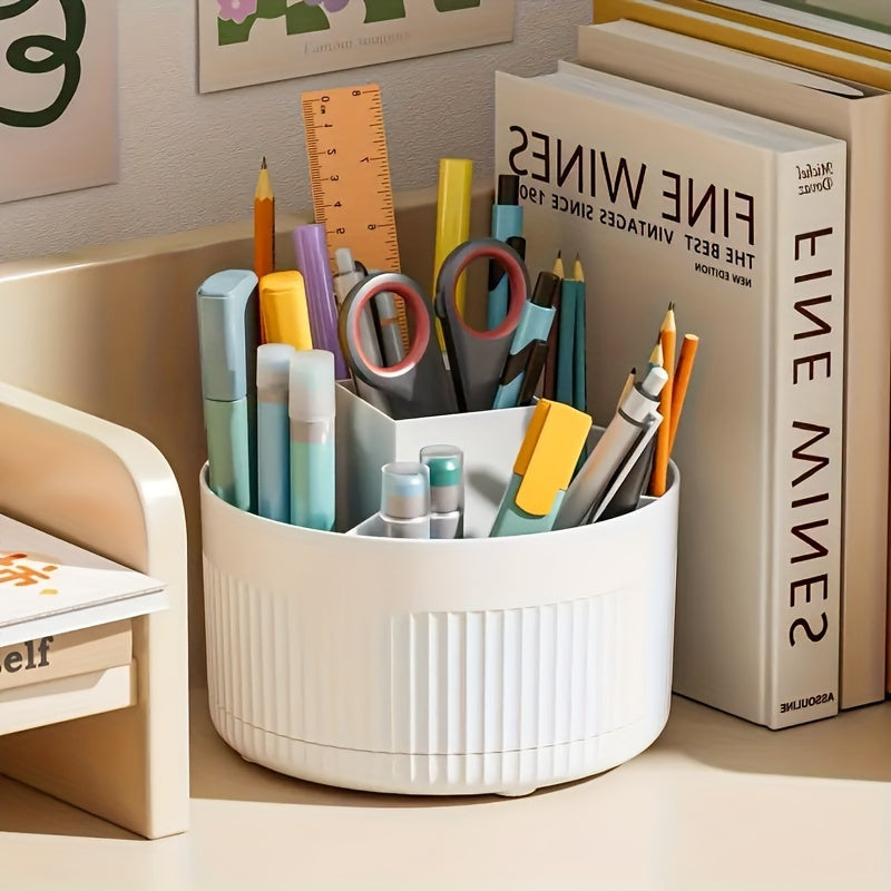 360° Rotating Cosmetic Organizer with Multiple Compartments and Pen Holder for Makeup and Skincare