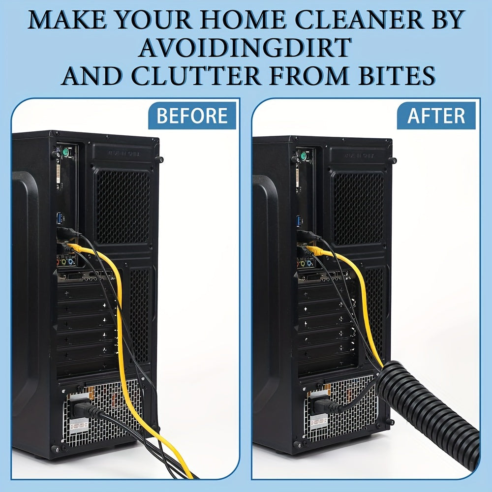 2 Pieces 3m Black Corrugated Non-Split Conduit for Automotive and Indoor Wiring