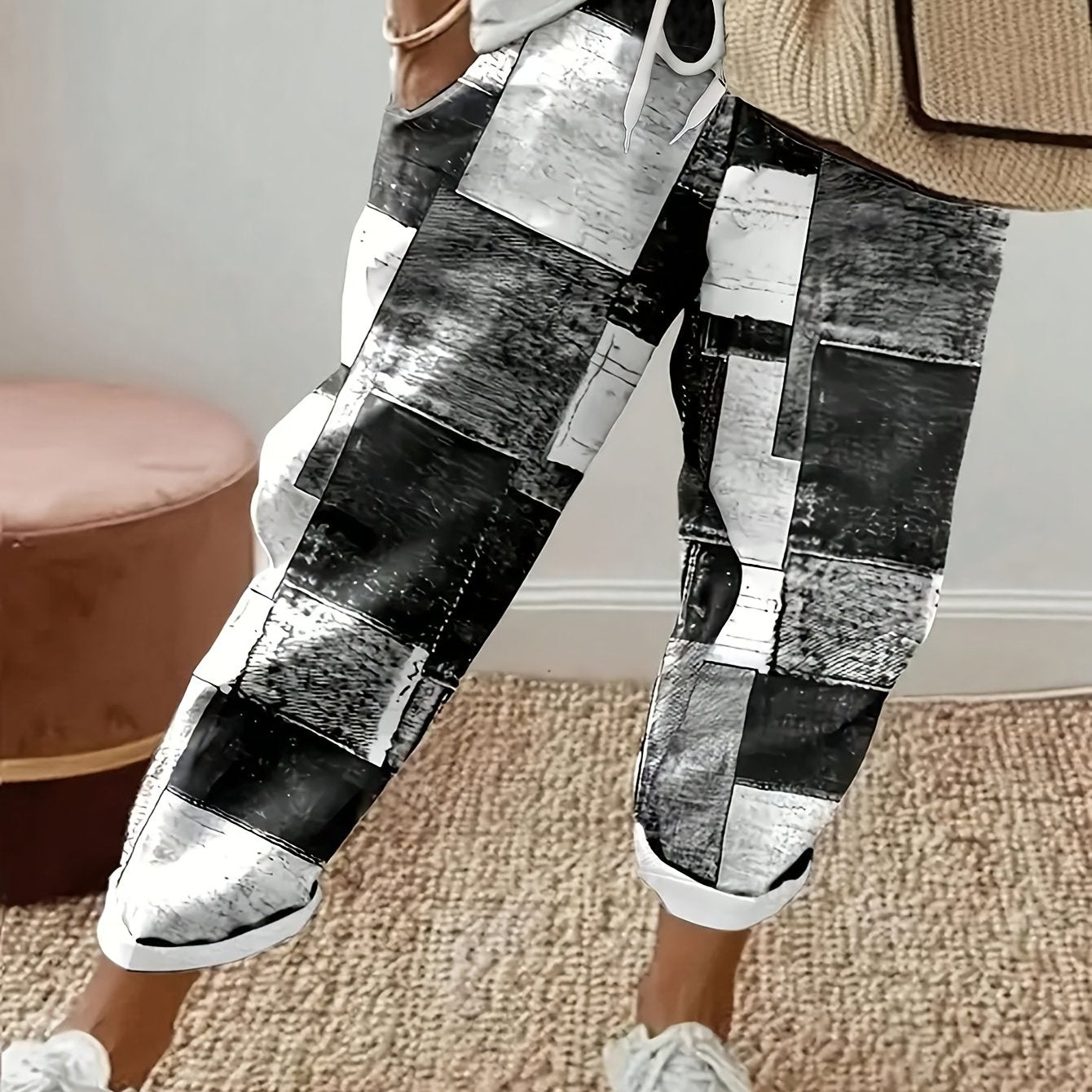 Plus Size Women’s Plaid Harem Pants Casual Woven Fabric Checkered Print