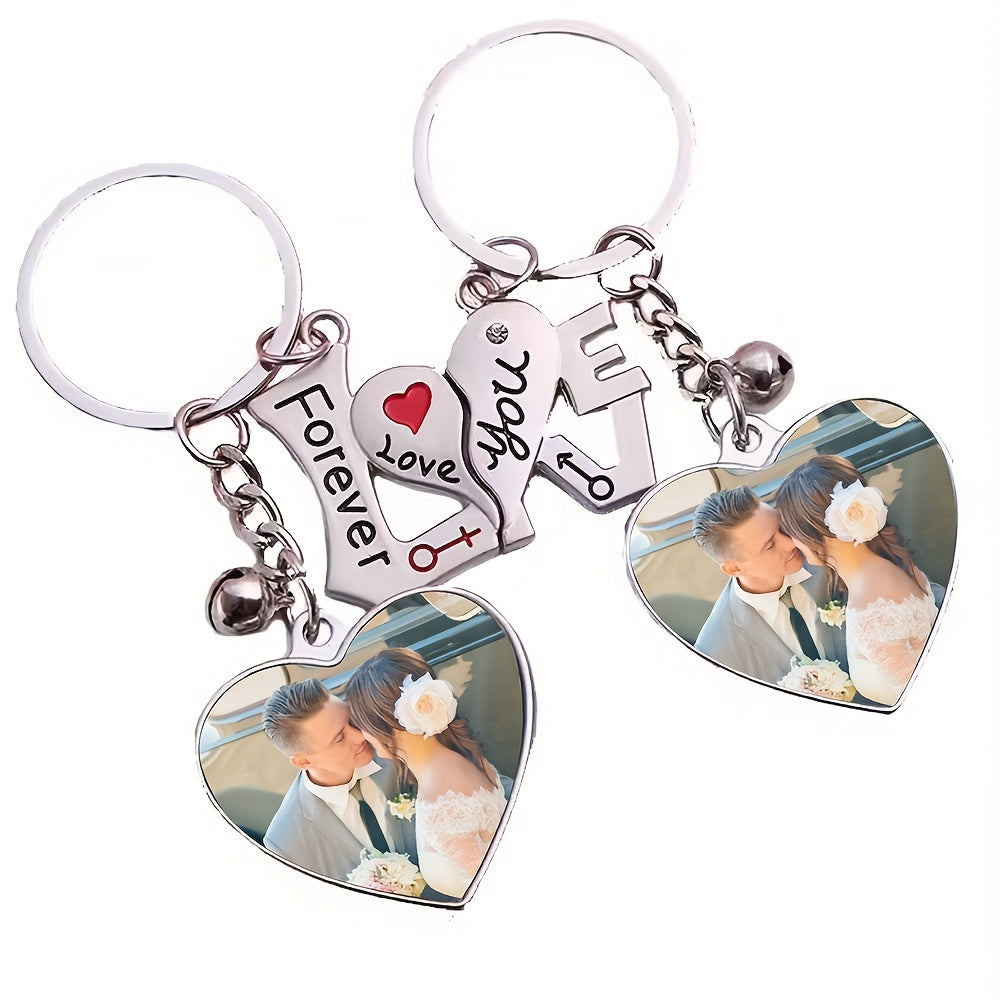 Customizable Couple Keychain with Personalized Photos Heart-Shaped Love Charm Durable Metal Gift for Weddings Anniversaries Valentine