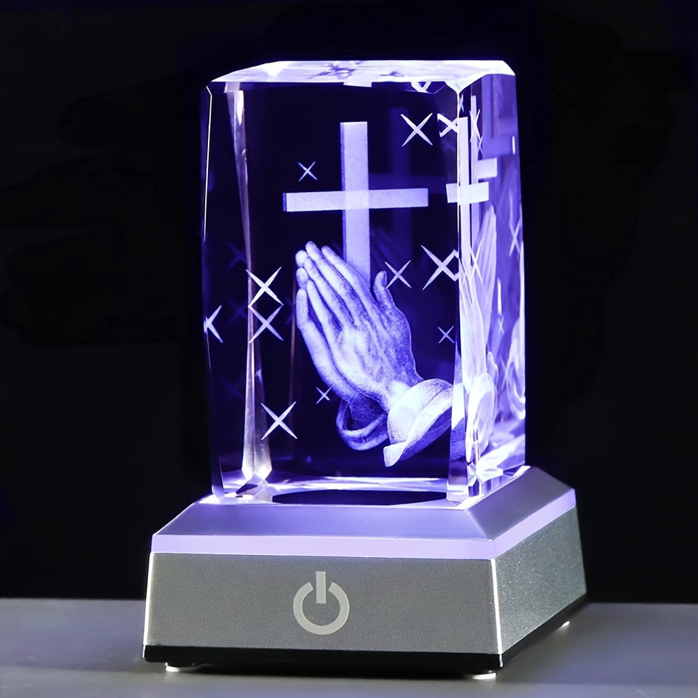 3D Crystal Cross Night Light LED Decorative Gift for Christian Friends 3.15x1.97x1.97in